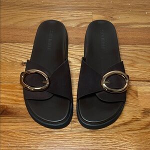 Steve Madden Brown Suede Sandals with Rose Gold Buckle